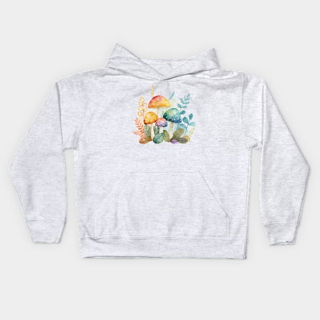 Watercolor Toadstools Kids Hoodie by Artsy Sharo